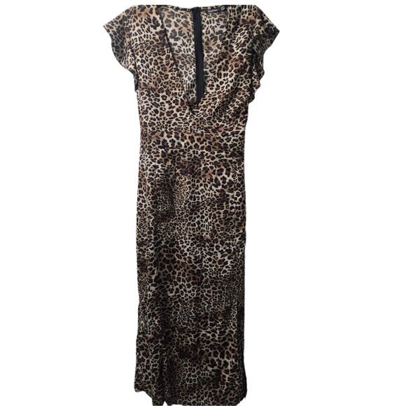 Boohoo animal print maxi with deep neckline and flutter sleeves Size 16 - Picture 1 of 9